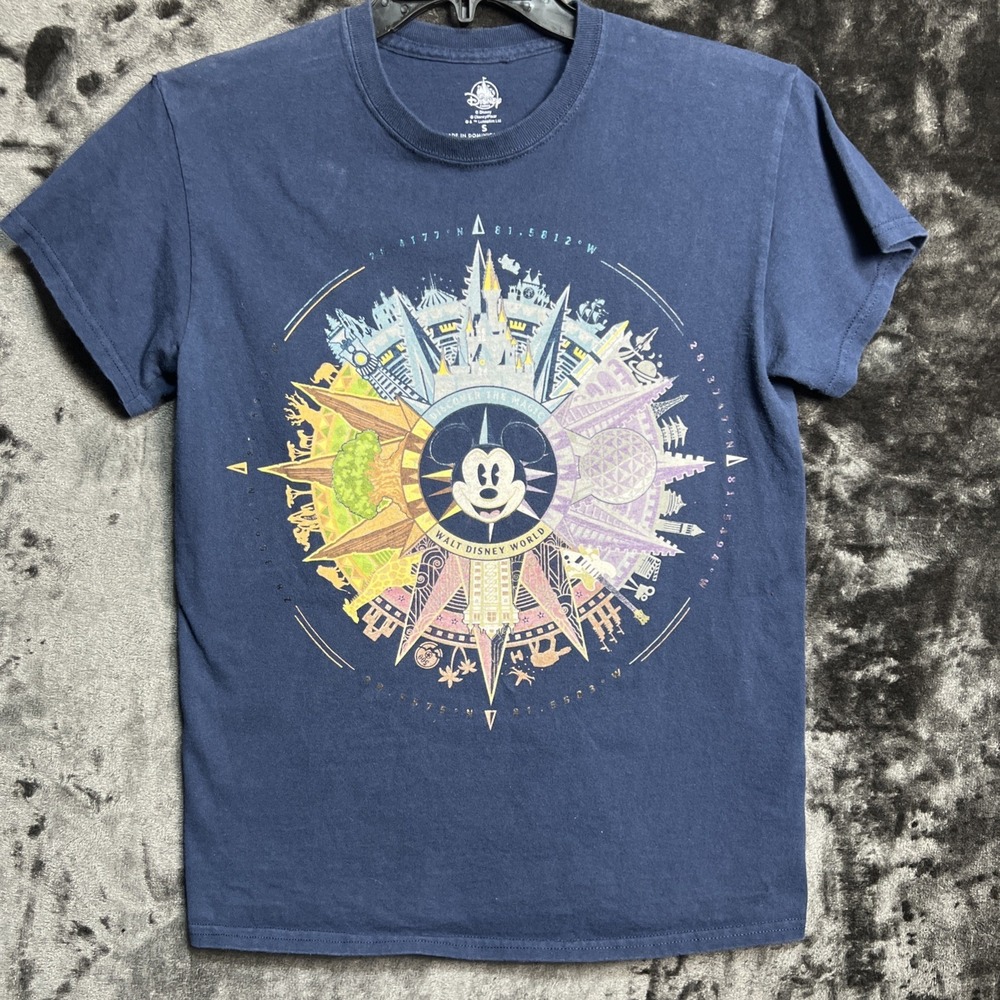 Walt Disney World Discover The Magic‎ Compass Blue Graphic T-Shirt Size Small